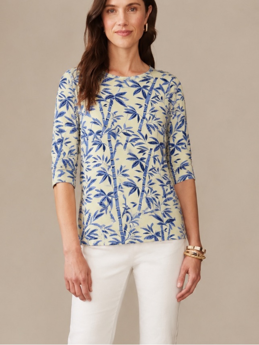 J. McLaughlin 3/4 sleeve tee, Bamboo print, Catalina Cloth size M